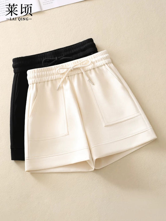 Casual sports shorts for women 2024 summer new style drawstring elastic high waist versatile wide leg pants slimming thin hot pants