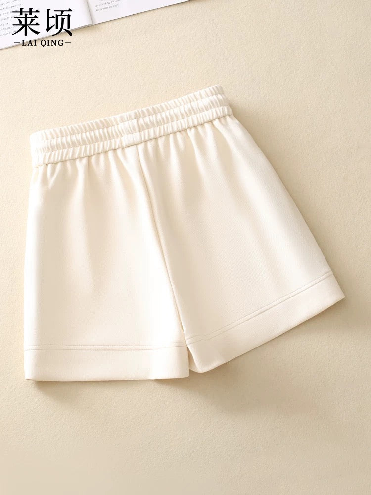 Casual sports shorts for women 2024 summer new style drawstring elastic high waist versatile wide leg pants slimming thin hot pants