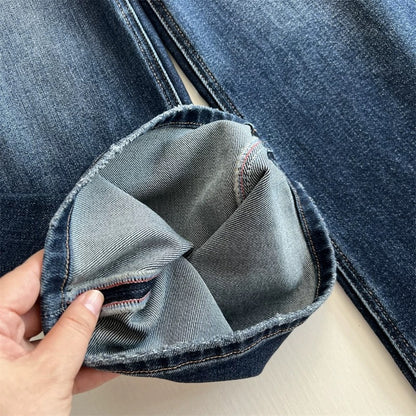 Relaxed style! Slimming and leg-lengthening floor-length jeans for women, made of glutinous rice flour, four-way stretch, loose-fitting straight leg, perfect for autumn.