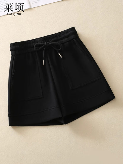 Casual sports shorts for women 2024 summer new style drawstring elastic high waist versatile wide leg pants slimming thin hot pants