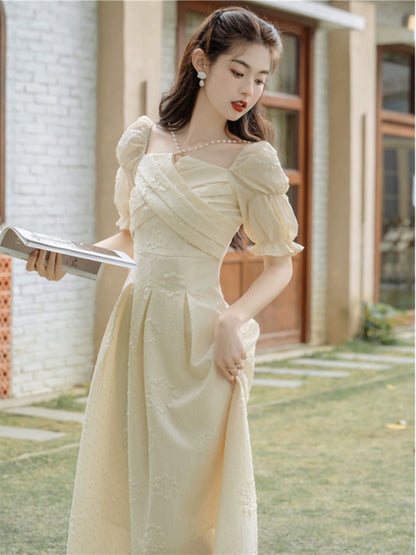 Women's high-end French dress 2024 new summer style gentle style and beautiful one-shoulder collar temperament skirt