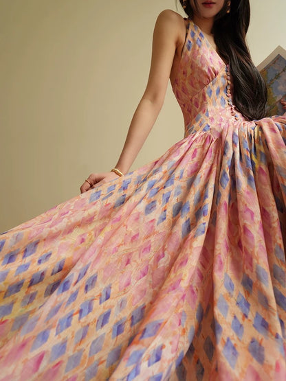 Aconiconi｜Lanxiu French-style sweet design with a slim waist and a large skirt for a holiday-style halterneck dress