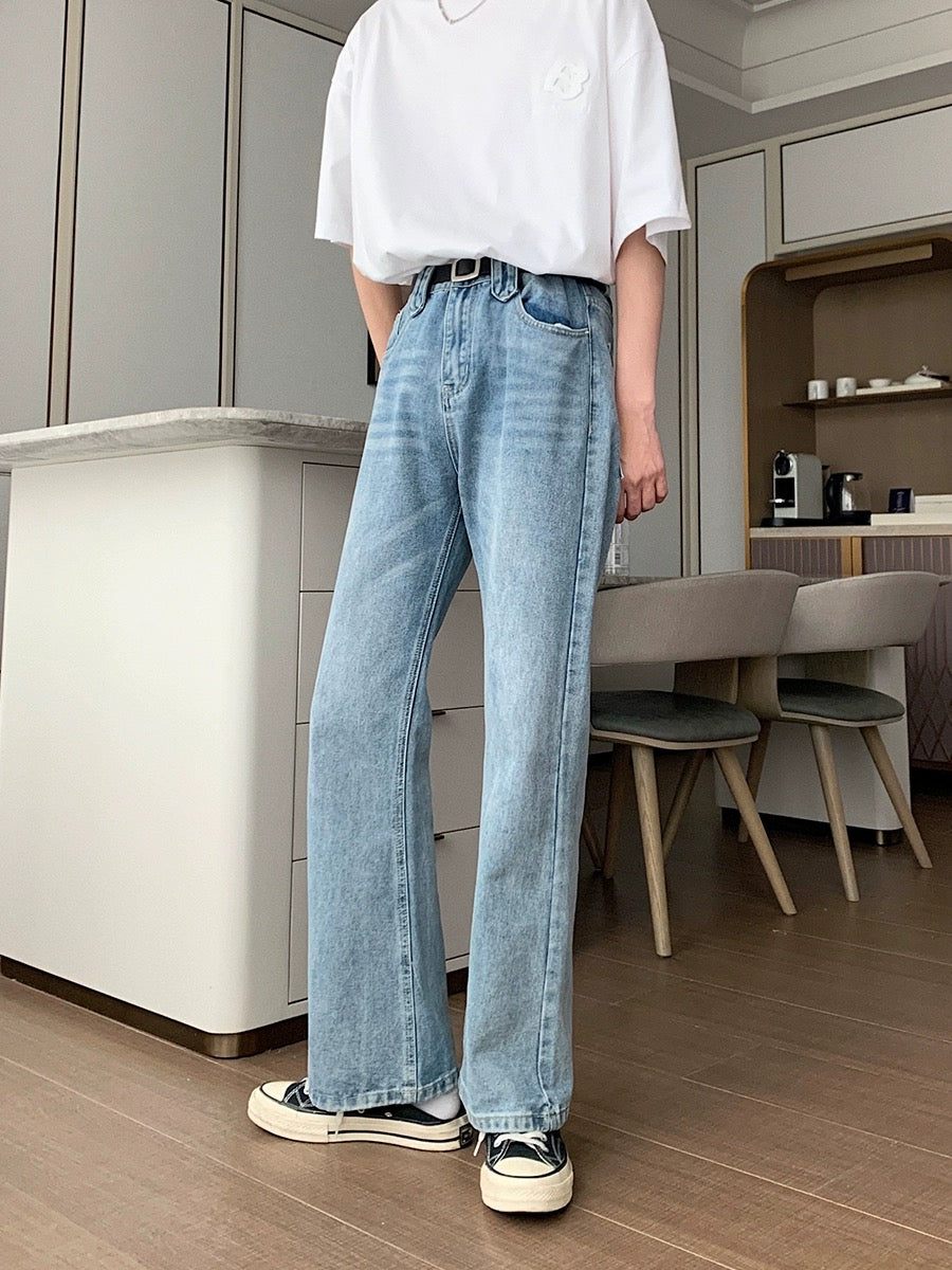 Hualun Summer Mild Blue Jeans Men's Loose Wide Leg High Street Korean Style Trend Straight All-Match Pants