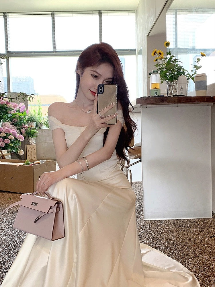 [Moonlight Concerto] High-end and gentle temperament satin fishbone mesh top women's summer skirt suit