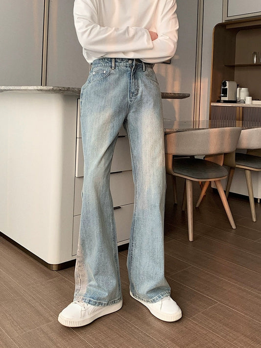 Hualun spring light-colored straight jeans for boys with slightly flared loose straight pants ins trendy brand versatile men's pants