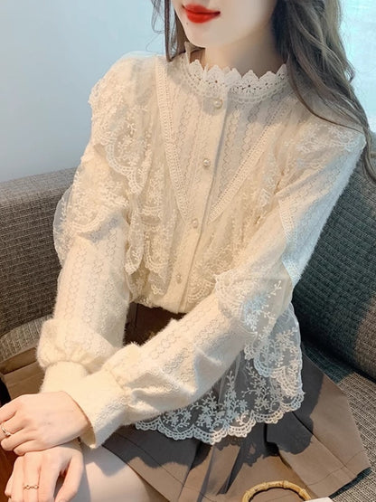 Lace shirt bottoming shirt for women in early spring, autumn and winter 2025 new French style high-end inner shirt