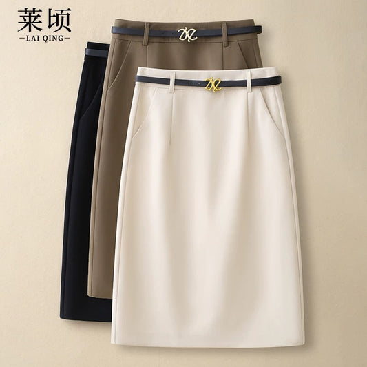 Suit A-line skirt for women 2024 spring and autumn new fashion high-waisted mid-length slimming one-step hip-covering skirt