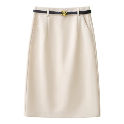 Suit A-line skirt for women 2024 spring and autumn new fashion high-waisted mid-length slimming one-step hip-covering skirt
