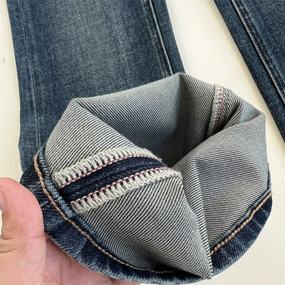 Long-legged unnie~! Retro-chic flared jeans, women's spring and autumn four-way stretch two-button slimming trousers