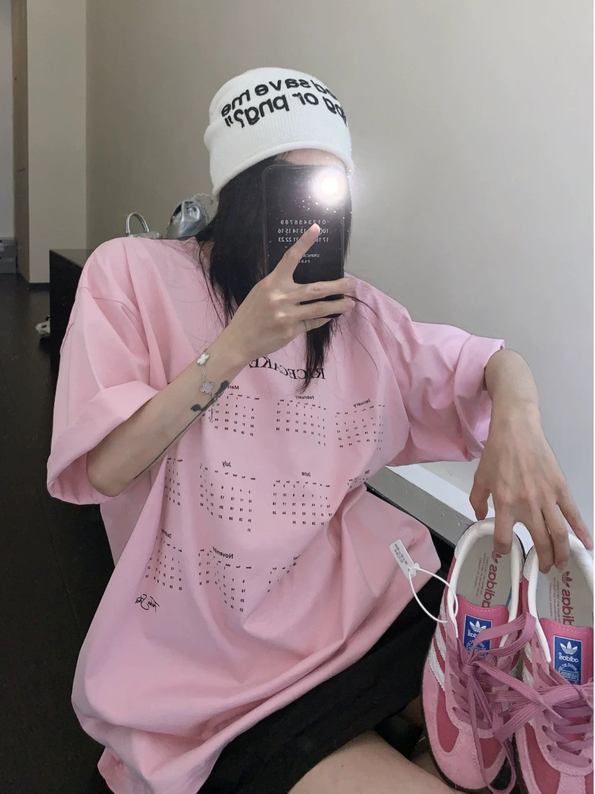 Wasteful chic summer high-end calendar printed cotton T-shirt loose retro casual minimalist couple short-sleeved women