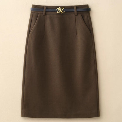 Suit A-line skirt for women 2024 spring and autumn new fashion high-waisted mid-length slimming one-step hip-covering skirt