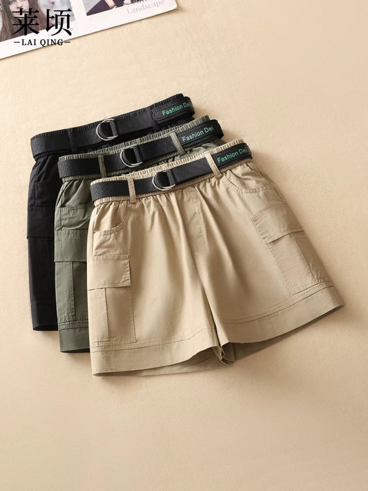 Elastic high-waisted A-line shorts for women, thin, 2024 summer new fashion, versatile, casual wide-leg pants, hot pants for outer wear
