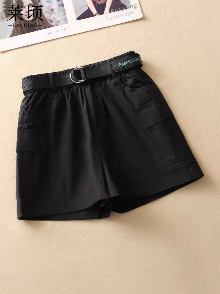 Elastic high-waisted A-line shorts for women, thin, 2024 summer new fashion, versatile, casual wide-leg pants, hot pants for outer wear
