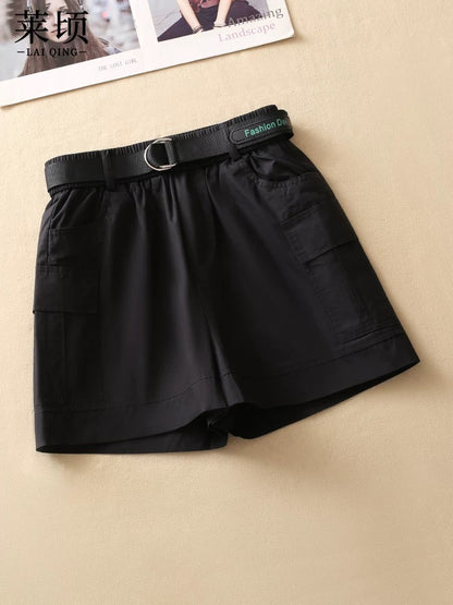 Elastic high-waisted A-line shorts for women, thin, 2024 summer new fashion, versatile, casual wide-leg pants, hot pants for outer wear