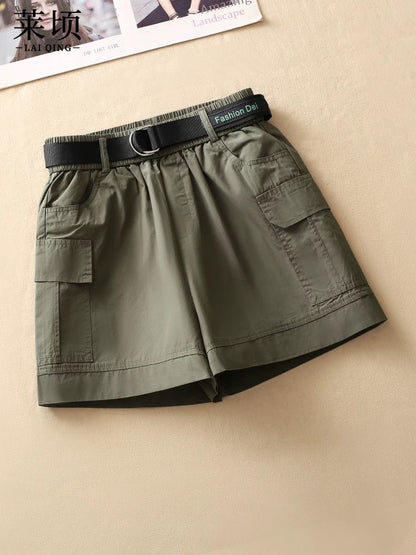 Elastic high-waisted A-line shorts for women, thin, 2024 summer new fashion, versatile, casual wide-leg pants, hot pants for outer wear