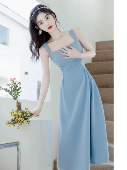 Summer dopamine blue suspender dress two-piece suit, beautiful seaside vacation beach dress, spring and summer fairy