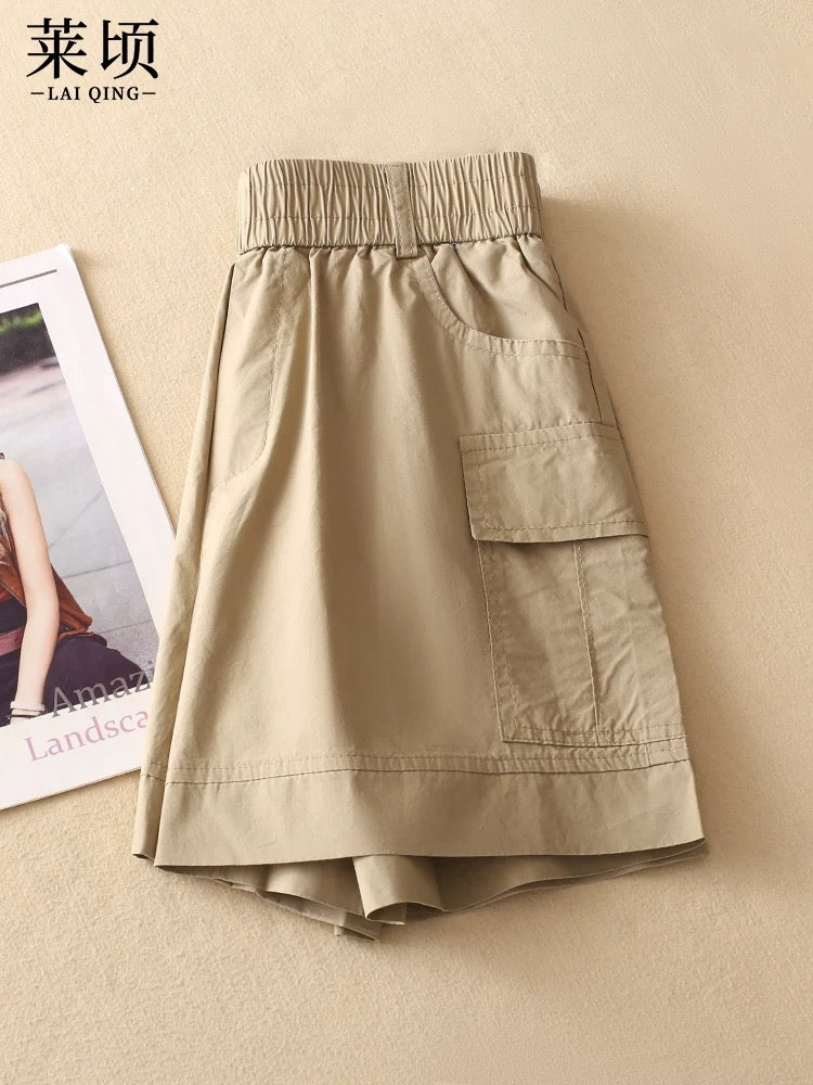 Elastic high-waisted A-line shorts for women, thin, 2024 summer new fashion, versatile, casual wide-leg pants, hot pants for outer wear