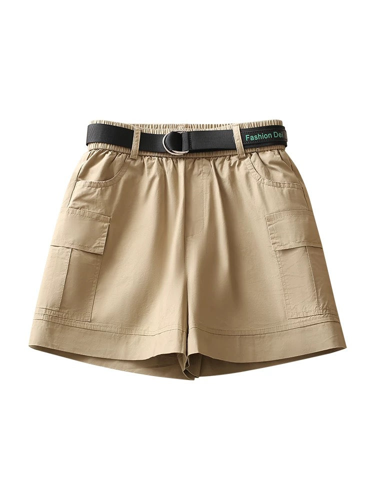 Elastic high-waisted A-line shorts for women, thin, 2024 summer new fashion, versatile, casual wide-leg pants, hot pants for outer wear