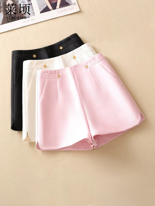 Summer suit A-line pants women's shorts 2024 new thin stylish pink casual pants versatile slit hot pants ins