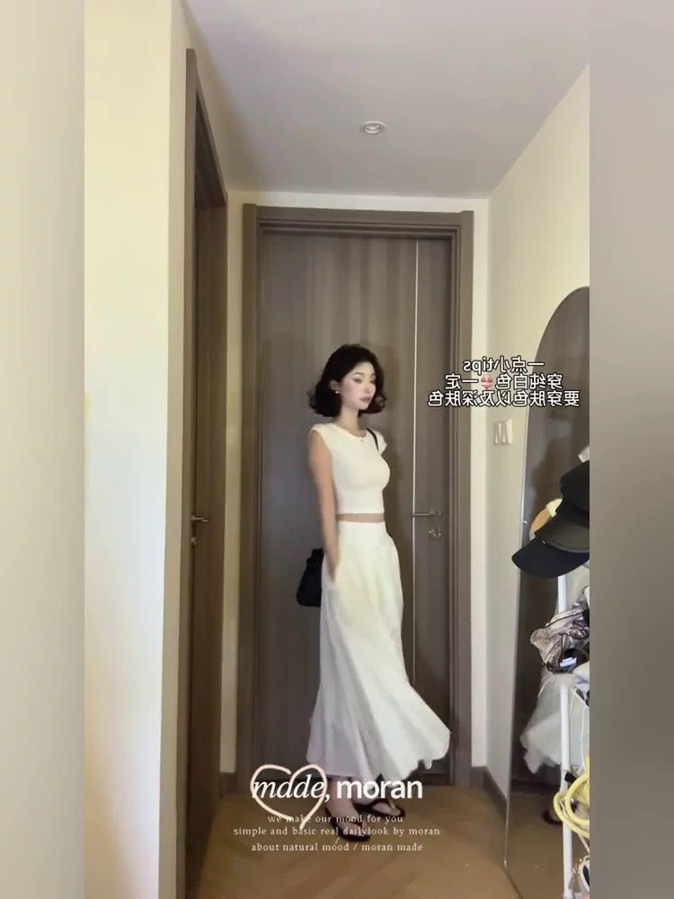 American salty hottie summer outfit a complete set of white short T-shirt top half-length skirt casual two-piece suit