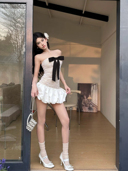 Dust Deng Deng Design Dress Women 2024 Summer New Bow Tie Top Dress Princess Dress Skirt