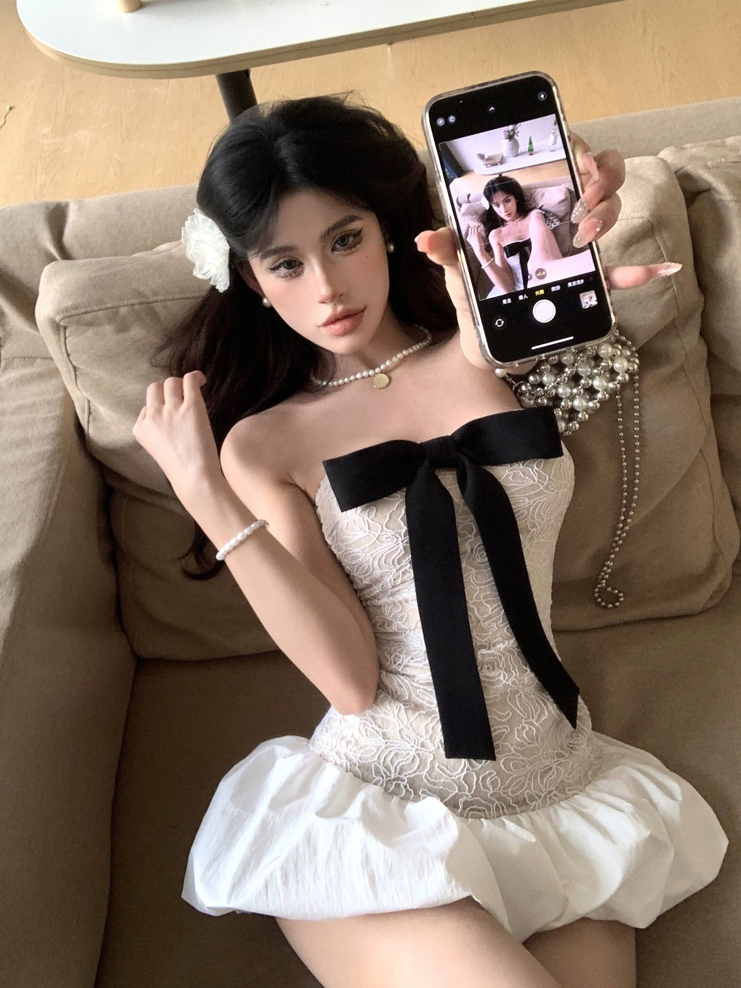 Dust Deng Deng Design Dress Women 2024 Summer New Bow Tie Top Dress Princess Dress Skirt