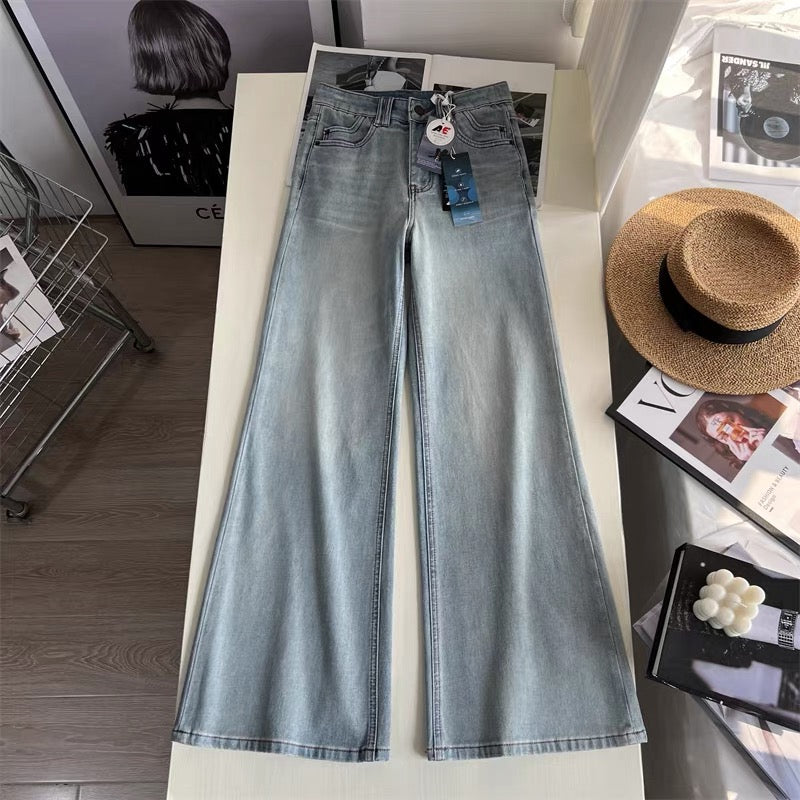 Trendy, loose-fitting flared wide-leg jeans! Excellent cut, four-way stretch, loose-fitting denim trousers, perfect for spring and autumn.
