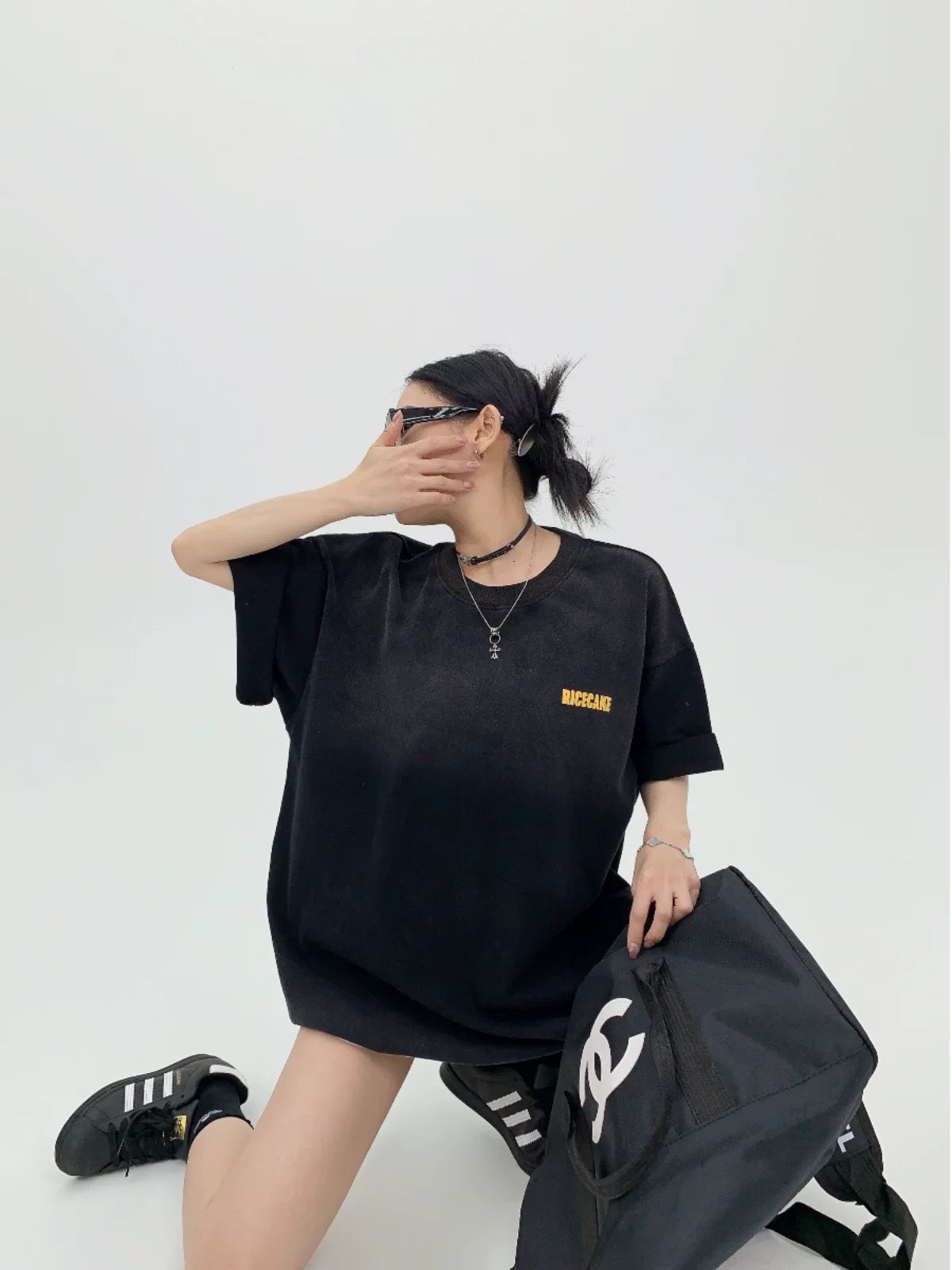 Waste wood summer American niche old print 300G pure cotton short-sleeved women's oversize yellow couple T-shirt trendy