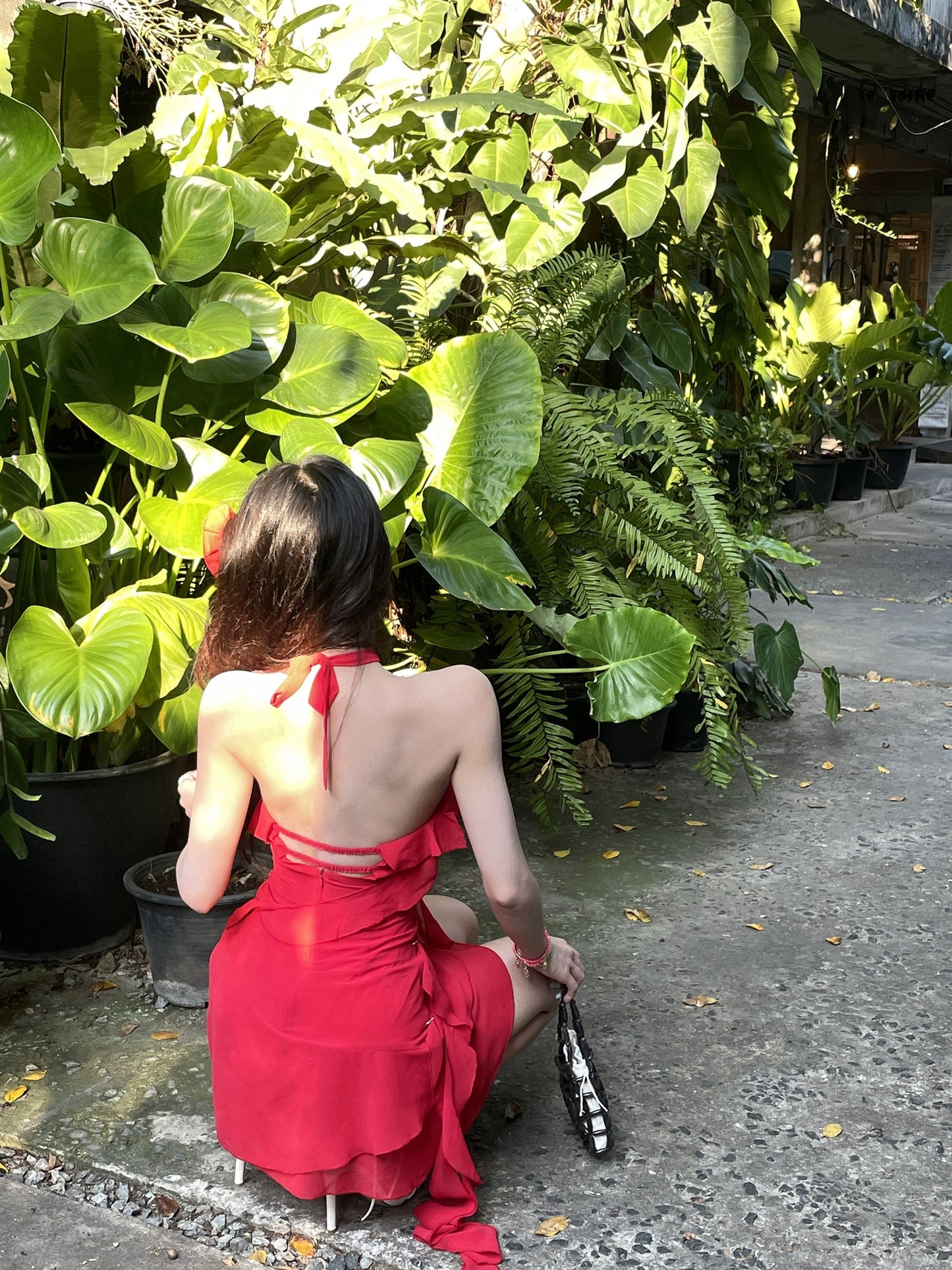 Dust Deng Deng French red dress women 2024 summer new design halter neck skirt hot girl short skirt