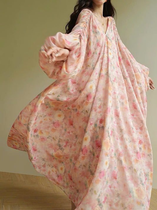 Aconiconi｜Huajianji French romantic print niche design seaside holiday style swing dress