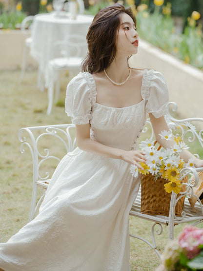 2024 new summer skirt for women, French style first love dress, jacquard sweet square neck, slim and high-end