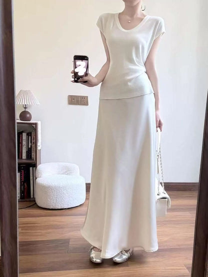 French white acetate satin skirt for women summer 2025 new style high-end temperament slim hip fishtail long skirt