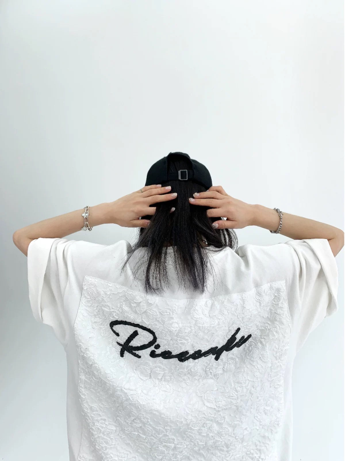 Waste wood summer design niche t-shirt loose dopamine back jacquard patch embroidered pure cotton short-sleeved women's trendy