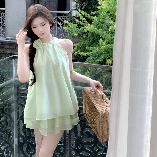 SKIRT "Cardamom Rose" French-style halterneck shirt slimming pants and skirt two-piece suit for women