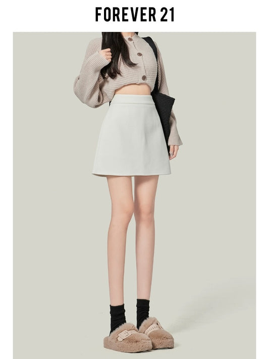 Forever21 high-waisted white straight skirt for women 2024 new early spring slimming and hot A-line hip skirt