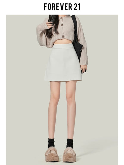 Forever21 high-waisted white straight skirt for women 2024 new early spring slimming and hot A-line hip skirt