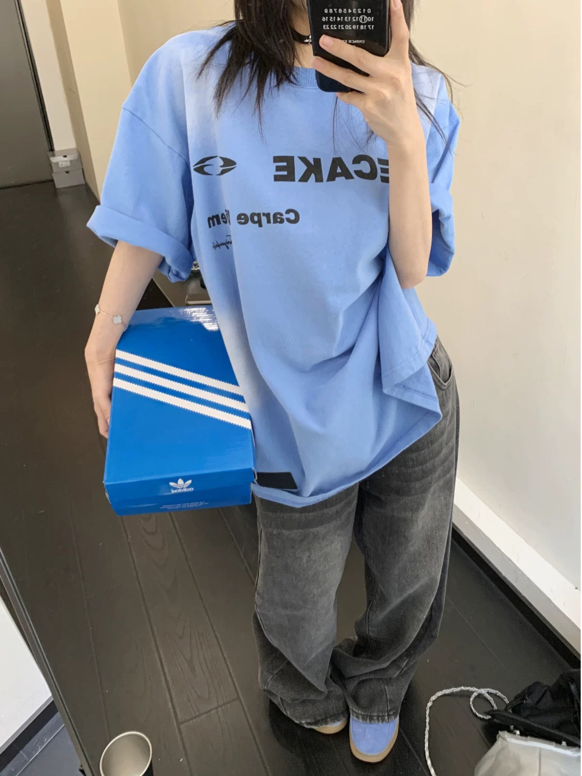Waste wood summer new American niche old blue 300G pure cotton short-sleeved loose retro couple T-shirt women's trend