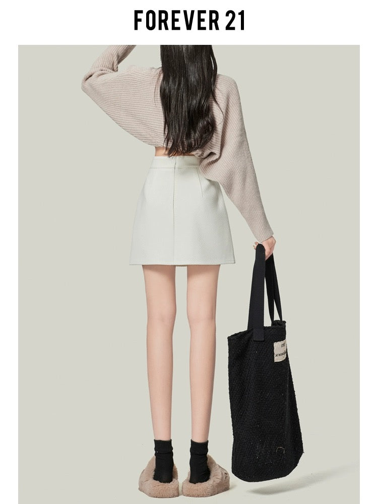 Forever21 high-waisted white straight skirt for women 2024 new early spring slimming and hot A-line hip skirt