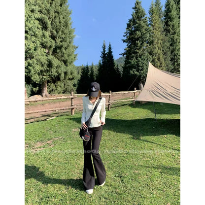 Hao Ge Casual Trousers – A versatile, slimming, and stylish choice featuring a relaxed vibe and lace-up detailing; Autumn 2026 stretch micro-flared pants.