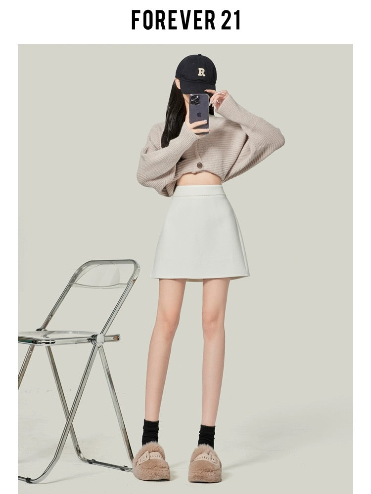 Forever21 high-waisted white straight skirt for women 2024 new early spring slimming and hot A-line hip skirt