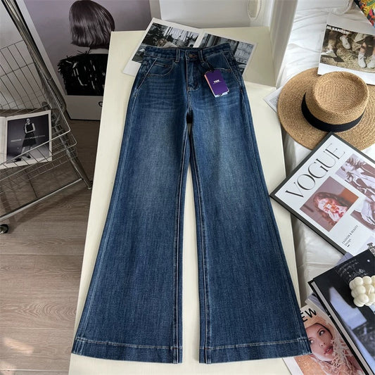 Scream-worthy long leg pants! High-waisted, slimming straight-leg flared jeans for women, autumn four-way stretch stylish denim long pants.