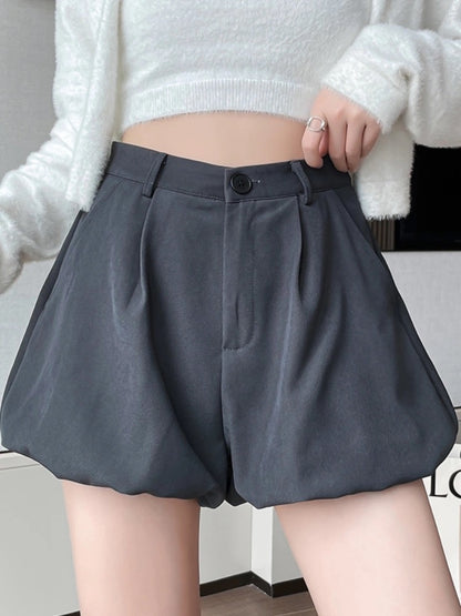 Casual suit shorts high waist outer wear slim wide leg niche 2025 spring and autumn style flower bud pants for women of small stature