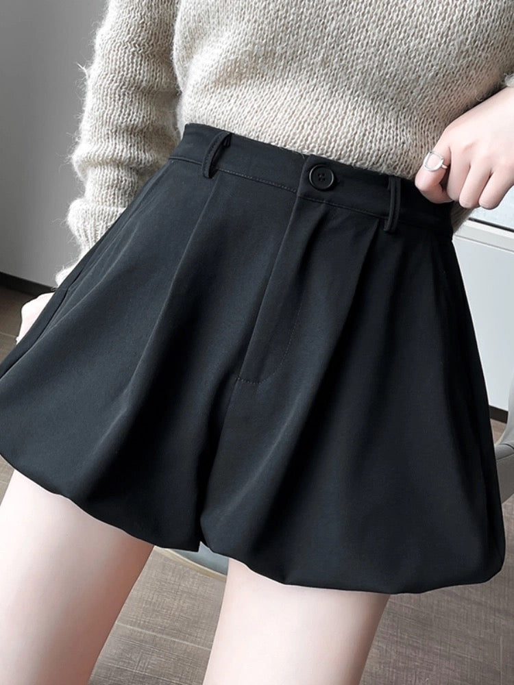 Casual suit shorts high waist outer wear slim wide leg niche 2025 spring and autumn style flower bud pants for women of small stature