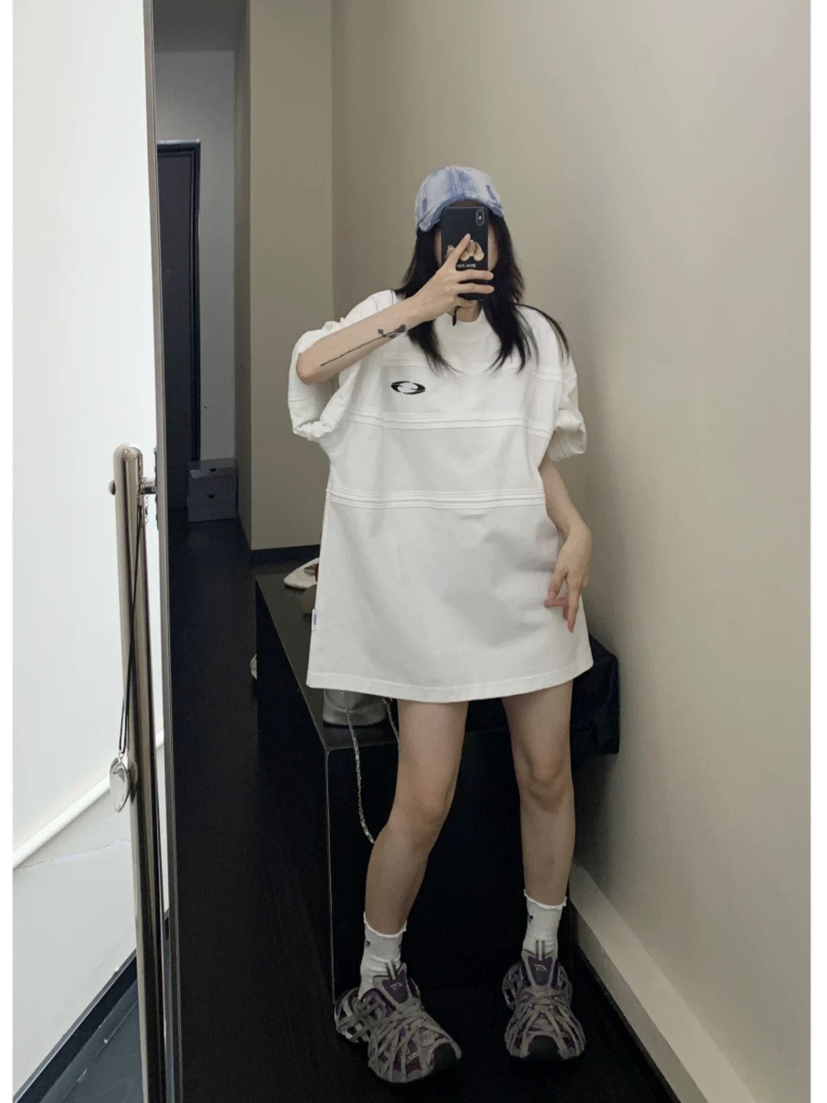 Wasteful chic summer heavy design three-dimensional decoration 300G pure cotton short-sleeved oversize white T-shirt for women