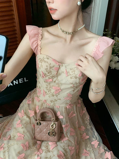 Auntie Lu and Uncle Zhuo ◆"Butterfly Fairy" small flying sleeve butterfly embroidery dress for women with design sense long skirt