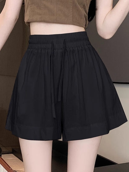 Ice silk petite cotton and linen shorts for women summer new high waist drawstring loose slim all-match casual wide-leg pants