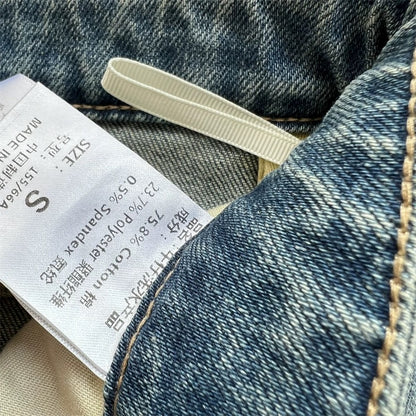 Heavy-duty washed denim jeans - New spring style, retro blue, slimming and leg-lengthening, high-waisted, narrow-leg straight-leg jeans for women.