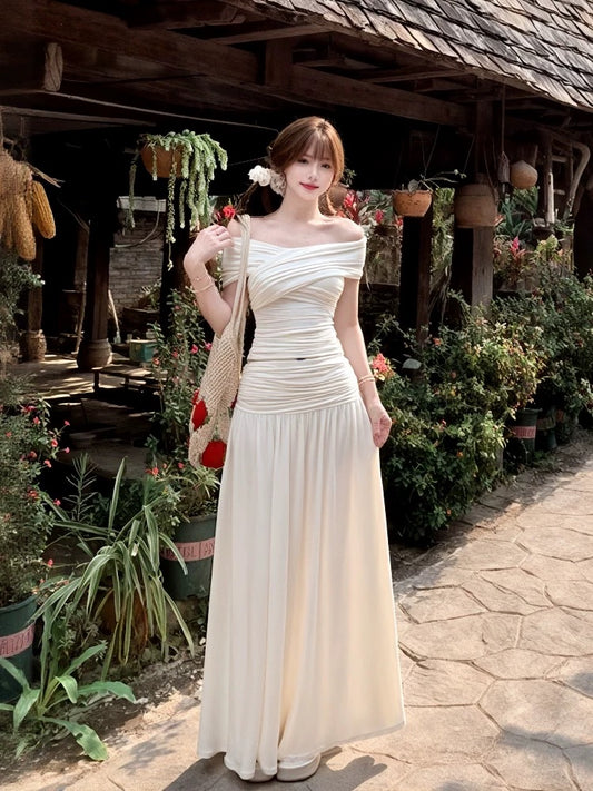 French summer beautiful one-shoulder off-shoulder top skirt suit female design temperament long skirt two-piece suit
