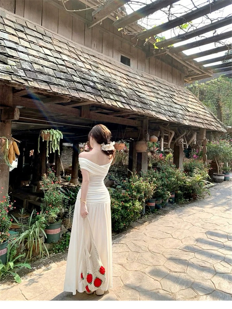 French summer beautiful one-shoulder off-shoulder top skirt suit female design temperament long skirt two-piece suit