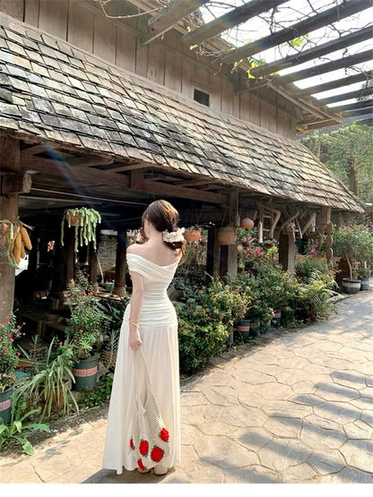 French summer beautiful one-shoulder off-shoulder top skirt suit female design temperament long skirt two-piece suit